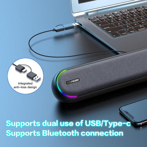 ICOREBEI 5.3, Desktop Computer Speakers, Stereo Soundbar, Bluetooth USB/USB-C Power and Audio Transmission
