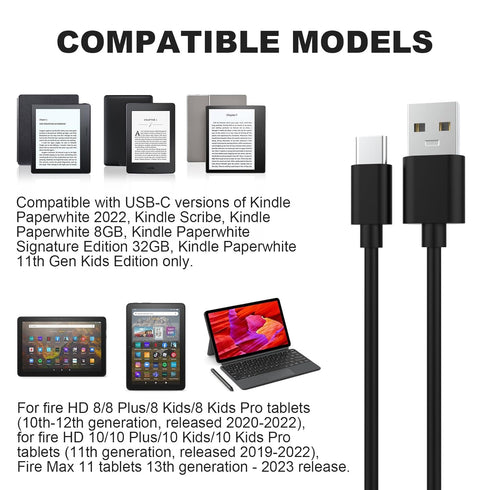 USB C Charging Cable for Kindle Paperwhite 2022, Kindle Scribe, New-Fire Max 11 2023, HD 10 10Plus 9th-13th Gen, Fire