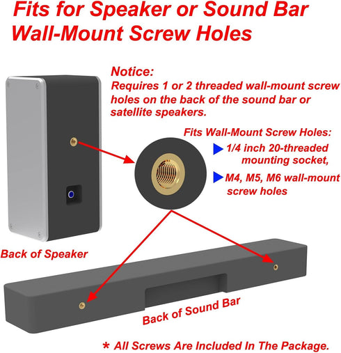 Sound Bar Wall Mount Brackets for Vizio Soundbar Wall Mounted Holders S3820W-C0 SB3851-C0 SB4051-D5 S5430W-C2 SB3651-E6 S2920W-C0 Mounting Bracket Kit with Screws