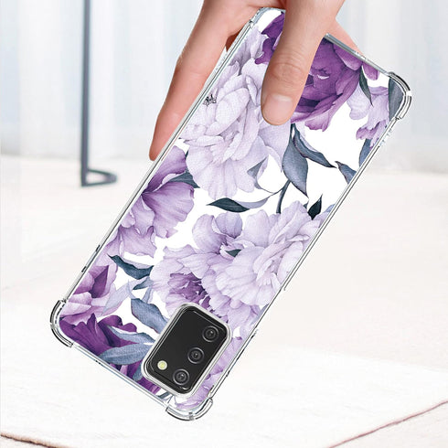 Samsung Galaxy A03S Case, TPU Soft Rubber Reinforced Anti-Fall Mobile Phone Cover for Galaxy A03S (Purple flower)