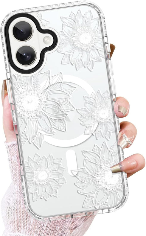 OOK Clear Floral case for iPhone 17 Case, Cute Sunflower Floral Blooms DesignSoft