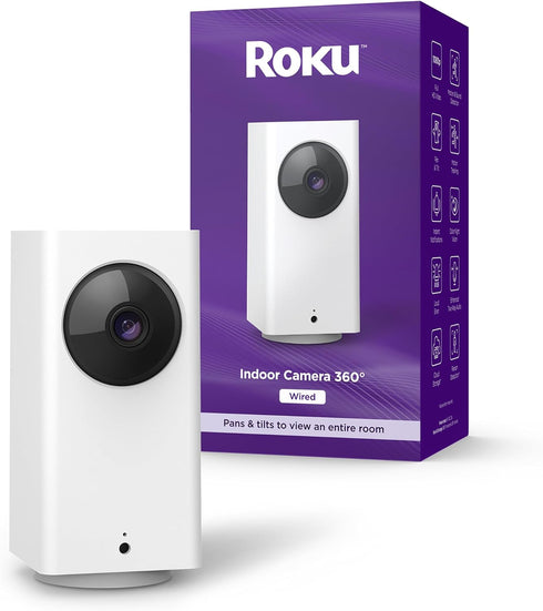 Roku Indoor Camera 360° for Home Security - 1080p HD Color Night Vision, Works with Alexa & Google, Motion Detection