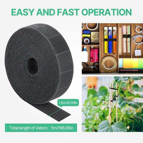 YUDANSI 2PC 16ft Hand Tear Self Adhesive Cable Straps, 0.6 inch Wide Free Cut Length Cord Organizer, Fastening Cable