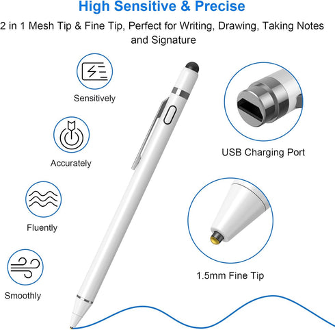 NTHJOYS 2 in 1 Rechargeable Digital Pen, Fine Point Stylus for iPhone/iPad Pro/Mini/Air/Samsung Touch Screens