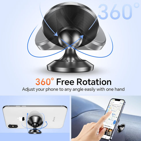 Magnetic Phone Holder for Car Dashboard, 2-Pack with Strong Magnet & 4 Metal Plates, 360° Rotation Universal Dash Mount