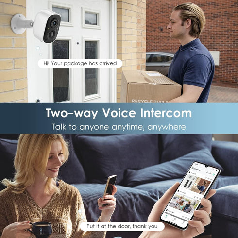 Security Camera Wireless Outdoor - 2-Way Talk Battery Powered Wi-Fi Cameras, 1080P Night Vision, IP65 Weatherproof