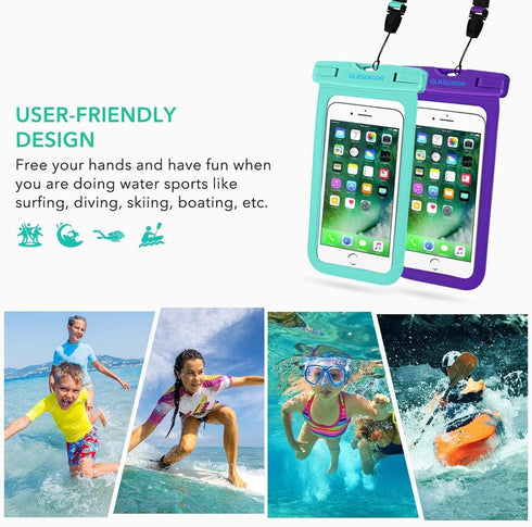 Universal Waterproof Case - 2-Pack IPX8 Phone Lanyard Pouch Dry Bag for iPhone 15 14 13 12 11 Pro Max Plus