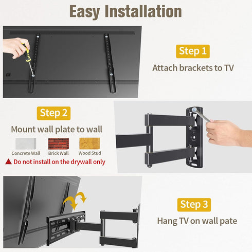 Mounting Dream TV Wall Mount - Swivel and Tilt for Most 26-55 Inch TVs, Full Motion Bracket, MD2377