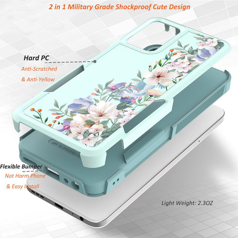Cute Flowers Floral Design Case for Motorola Moto G Power 2024 5G, Slim Soft TPU Bumper Shockproof Cover, Mint Green