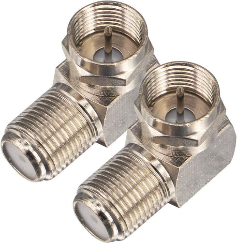 onelinkmore Coaxial Cable Right Angle Connector F Type Female to Male Adapter (Pack of 2, Coax 90 Degree)