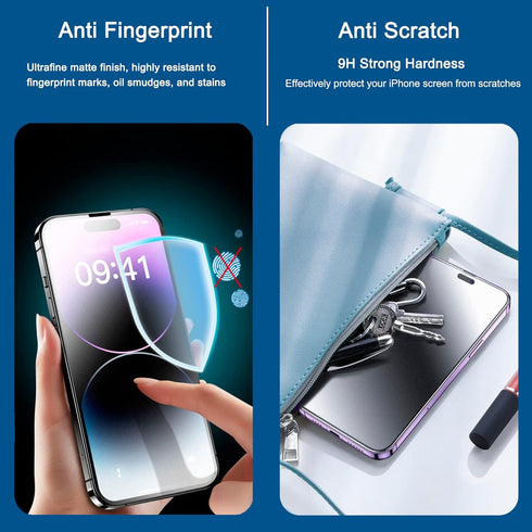 iPhone 14 Pro 6.1" Matte Privacy Screen Protector 2 Pack, Anti-Glare, Scratch Resistant, Smooth Touch, Full Coverage.