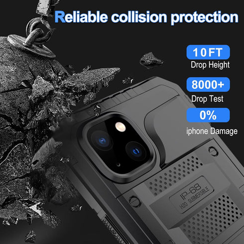Marrkey Waterproof Case for iPhone 15 Pro, Heavy Duty Metal Full Body Shockproof Dustproof Defender - Black