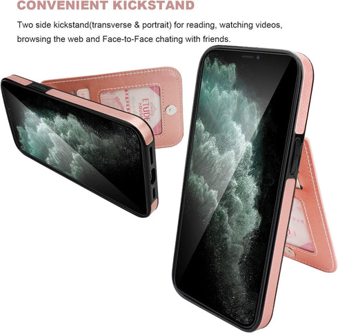 KIHUWEY Wallet Case for iPhone 12 Pro Max, Credit Card Holder, Premium Leather Magnetic Clasp, Rose Gold