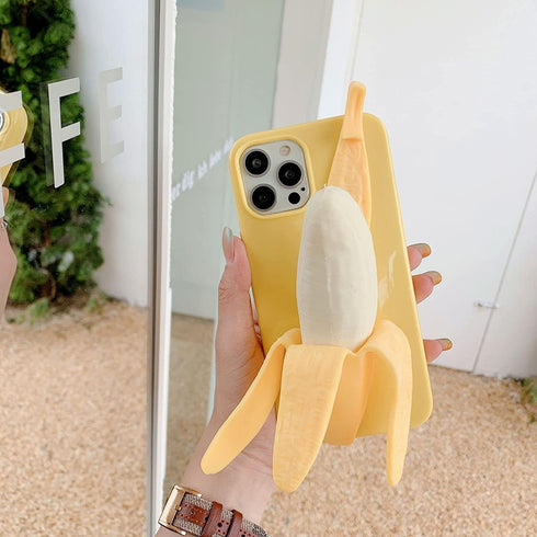 Yatchen 3D 14 Cute Cartoon Case Compatible with iPhone Pro Max,Unique Funny Banana Design Soft Decompression Silicone