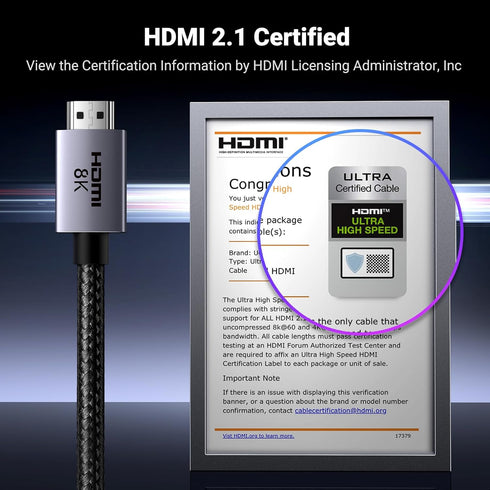 8K 2.1 48Gbps 16FT, 4K@240Hz 120Hz 10K 8K@60Hz, 2.2&2.3, 10 Dolby PS5/Blu-ray/Roku 2/Mac UGREEN HDMI Cable Certified