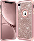 Hython iPhone XR Case - Heavy Duty Full-Body Armor, Shockproof Silicone Bumper, Rose Gold Glitter, 6.1-Inch.