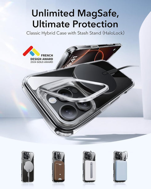 ESR 16 for iPhone Pro Case, Compatible with MagSafe, Military-Grade Protective Case, Built-in Stash Stand Phone Case