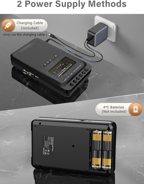 Gracioso Cassette Cassette MP3 Cassettes/USB/SD Mic,Cassette Player Converter, Portable to Music via U Disk/SD Card
