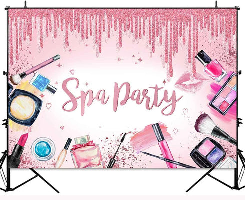 Spa Party Backdrop for Girls Sweet Pink Princess Makeup Birthday Photography Background Photo Booth Banner for Girl Women Spa Day Make up Theme Party Decorations 7x5ft