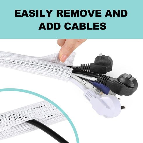 AGPTEK White Cable Sleeve Cover, 6.6ft Cord Management Wire Organizer Under Desk, Home Office Wire Cover Hider