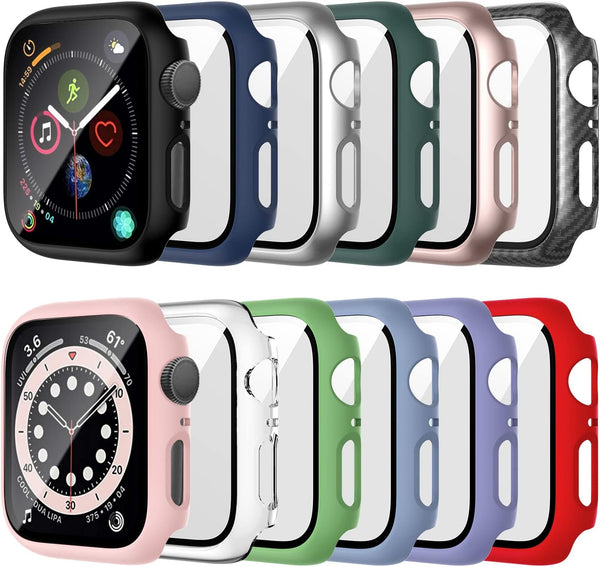 Haojavo 12 Pack Case with Tempered Glass Screen Protector for Apple Watch 44mm SE (2nd Gen) Series 6 5 4 SE, Full Hard
