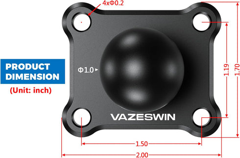 2 PCS 1" Ball Mount with Aluminum Alloy Square Plate, Universal Mounting Base for Garmin, Lowrance, Humminbird