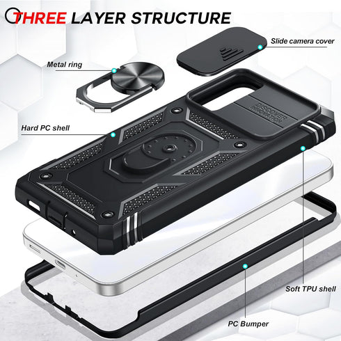 LeYi Galaxy S20 FE 5G Case with Slide Camera Cover + 2 Packs Tempered Glass Screen Protector, Military-Grade Kickstand,
