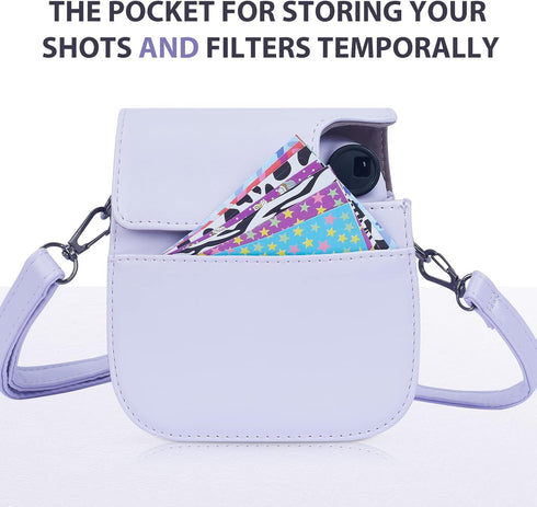 Phetium Instant Mini 12 Camera Protective Case Compatible with Instax Mini 12 11, PU Leather Bag with Pocket, Lilac