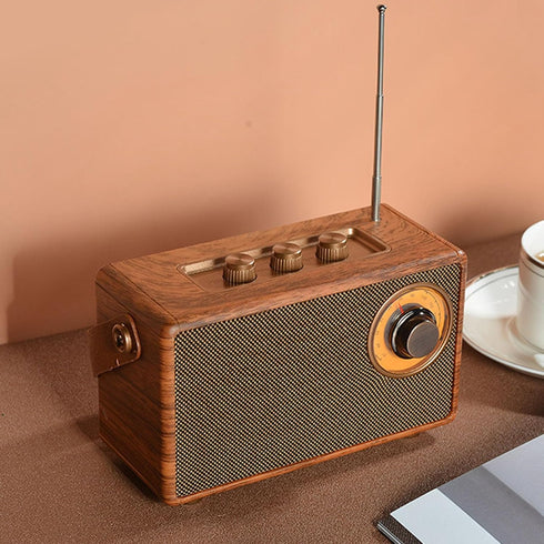 GOWENIC MP3 Vintage Radio Retro BT Speaker, Retro Portable FM Shortwave Radio, Wood Grain Design, HiFi Stereo Sound, U