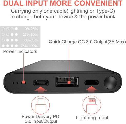 Power Bank Fast Charging PD 3.0 18W Quick Charge 10000mAh USB-C Portable Charger for iPhone 15 14 13 12 11