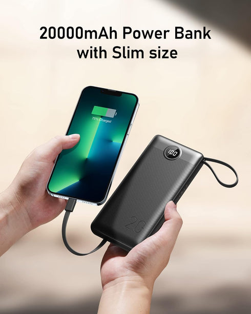 VEEKTOMX 20000mAh Power Bank with Built-in Cables, Portable Charger for iPhone, USB C LED Display External Battery