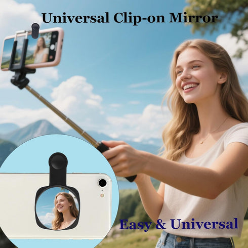Ziqintech 2-in-1 Phone Selfie Mirror Clip, Magnetic Selfie Mirror for iPhone Back Camera, Universal Compact
