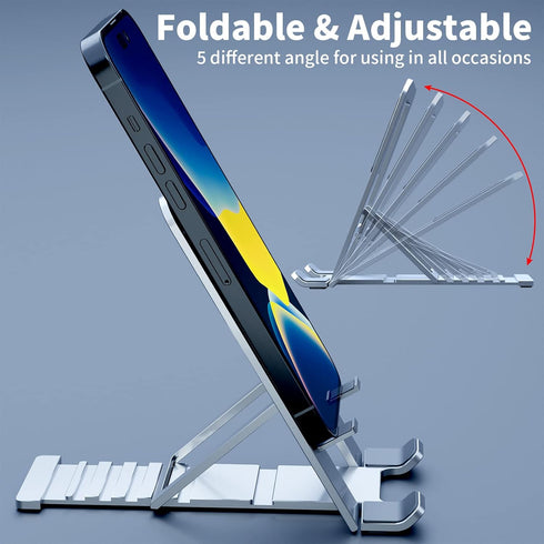 Cell Phone Stand for iPhone 14 Pro Max 13 12 11 XR, Adjustable Cradle Holder for Samsung Galaxy Z Flip 4, Silver