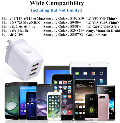 3 Port Wall Charger, 5V 3.1A USB Plugs, MultiPort Travel USB Wall Plug Home Charging Block Cube Compatible iPhone 13 12 11 Pro XS Max, Samsung Galaxy S22 S21 FE S10, Note 20 10,V35 THINQ Q7 G7