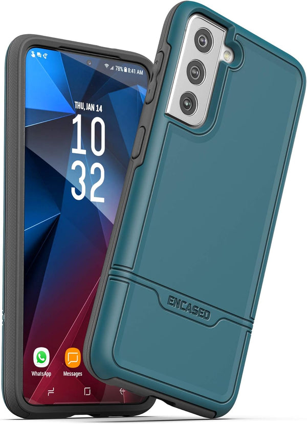 ENCASED Rebel Series Samsung Galaxy S21 Case, Heavy Duty Protective Phone Case, Teal Blue