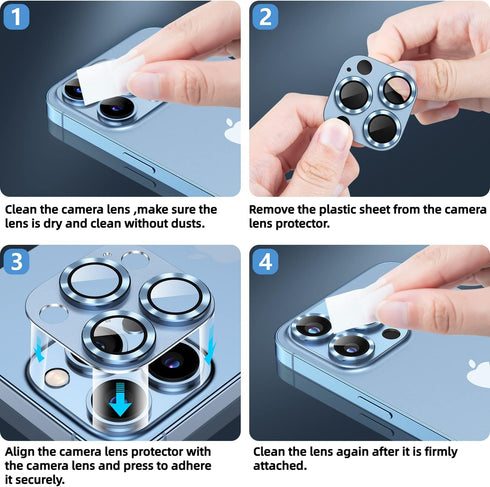 Korecase 2 Pack Metal Tempered Glass Camera Lens Protector for iPhone 13 Pro Max/Pro - Black, Strong Stickiness.