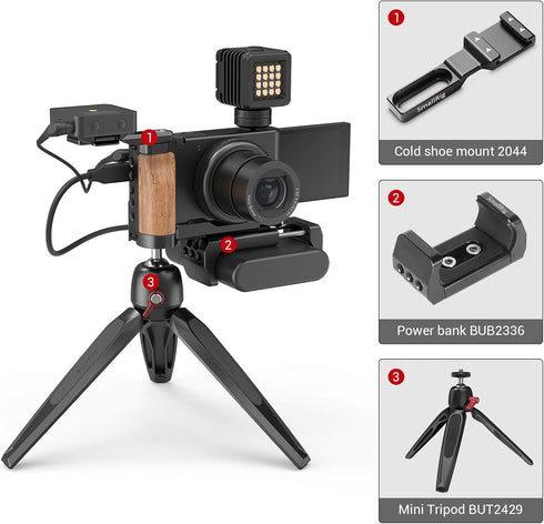 SMALLRIG L-Shape Bracket with Wooden Grip and Cold Shoe for Sony ZV1 Digital Camera - 2936