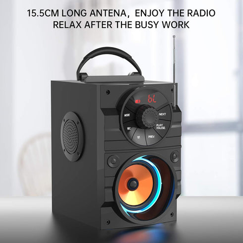Portable Big Bluetooth Speakers with Light, Wireless with Subwoofer, FM Radio, LED Lights, Booming Bass for Home,