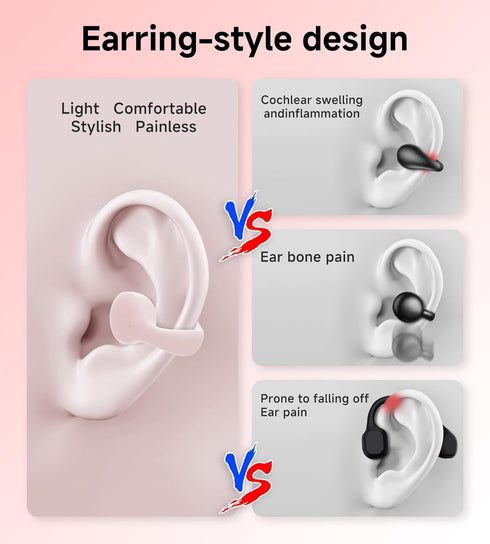 King Lucky i21 Open Ear Clip On Earbuds, Wireless Bluetooth Ear Clip Headphones with Mic, Noise Cancelling, Waterproof