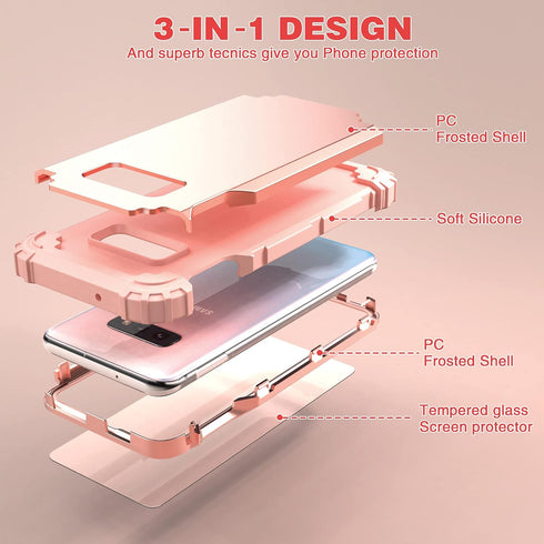 IDweel for Galaxy S10E Case with Tempered Glass Screen Protector - Hybrid 3 in 1 Shockproof Heavy Duty Protection, Rose