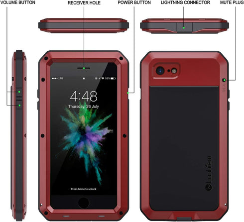 Lanhiem Heavy Duty Shockproof Tough Armour Metal Case for iPhone SE 3/2/1, iPhone 7/8, Full Body Protective Cover with