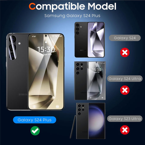 UniqueMe for Samsung Galaxy S24 Plus Screen Protector, Case Friendly HD Clear Anti-Scratch 9H Tempered Glass for S24 Plus 2 Pack + Camera Lens Protector 2 Pack 6.7 inch