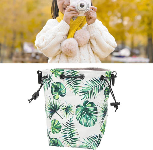 Waterproof Soft Camera Case Drawstring Bag, Adjustable Strap Instant Camera Storage Bag for Photographers (Green)