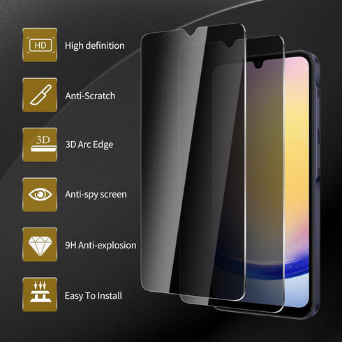 3 Pack Privacy Screen Protector for Samsung Galaxy A25 5G with 3 Pack Camera Lens Protector, Anti Spy Tempered Glass 9H