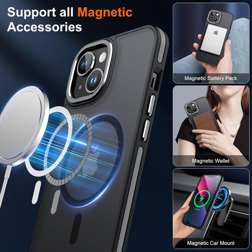 JAME Magnetic iPhone 13 & 14 Case, Slim Shockproof Military-Grade Protection, Non-Slip Matte, Black, 6.1"