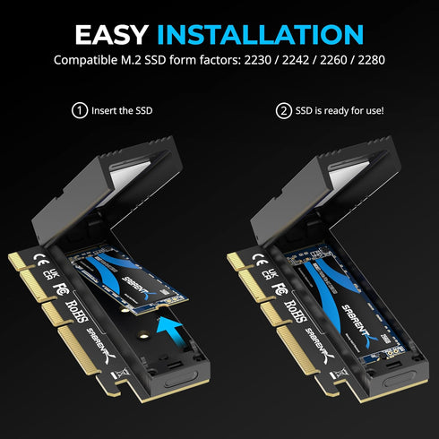 SABRENT M.2 NVMe SSD to PCIe x16 Tool-Free Add-in Card with Aluminum Heatsink, PCIe 5.0 Adapter