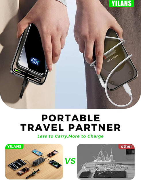 YILANS Charger,50000mAh 22.5W Pack 6 2 17/16/15/14/13/12,Android Portable Power Bank Built-in Cable, PD USB C In & Out