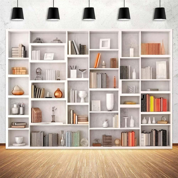 Xguatan 7x5ft White Bookshelf Backdrop Office Home Bookcase Photography Backdrop Decoration for Video
