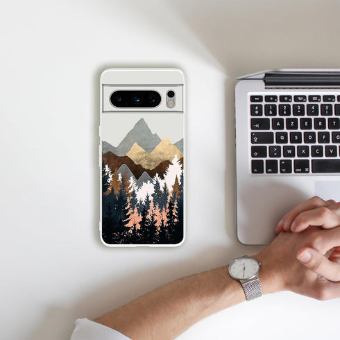 Compatible with Google Pixel 8 Pro Case - Mountain Forest Nature Landscape Nordic Abstract Art Flexible Silicone