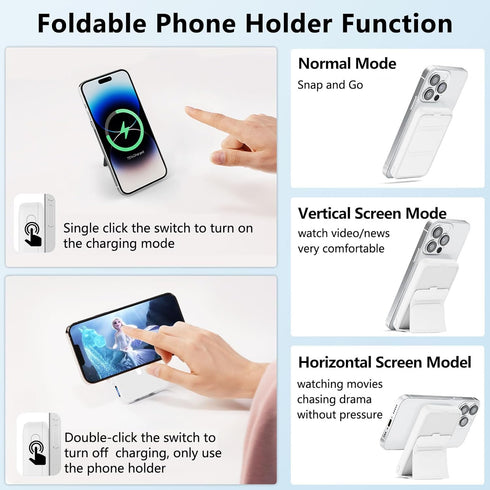 Wireless Magnetic Power Bank - 10000mAh Mag-Safe Battery Pack with Foldable Stand for iPhone 16/15/14/13
